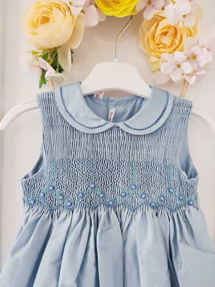 Abito in taffetà e punto smock a mano Les Enfants De Gisele