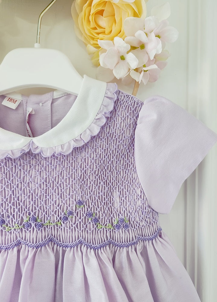 Abito in taffetà e punto smock a mano Les Enfants De Gisele