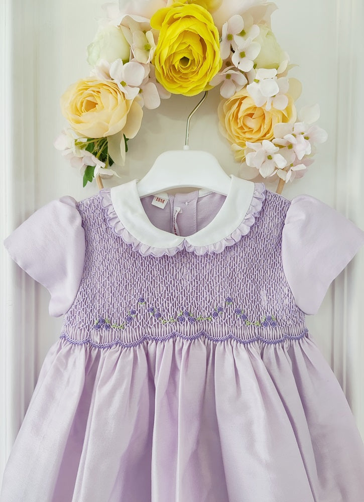 Abito in taffetà e punto smock a mano Les Enfants De Gisele