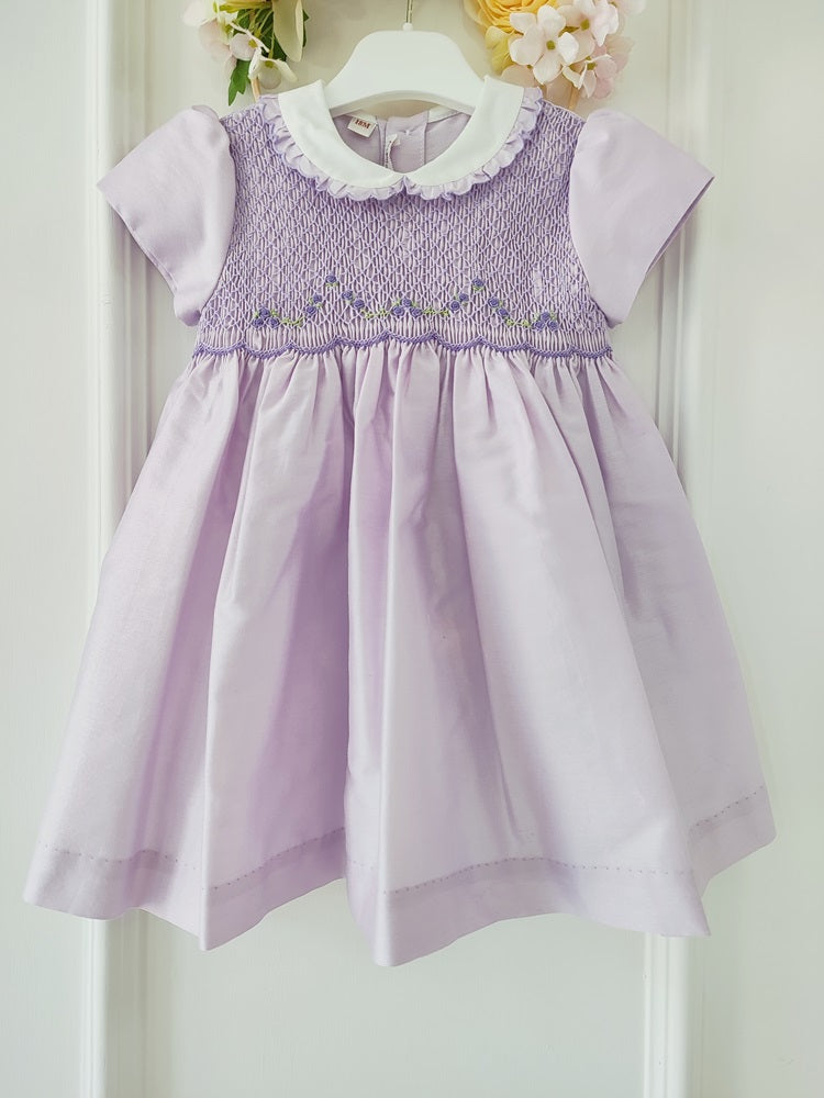 Abito in taffetà e punto smock a mano Les Enfants De Gisele