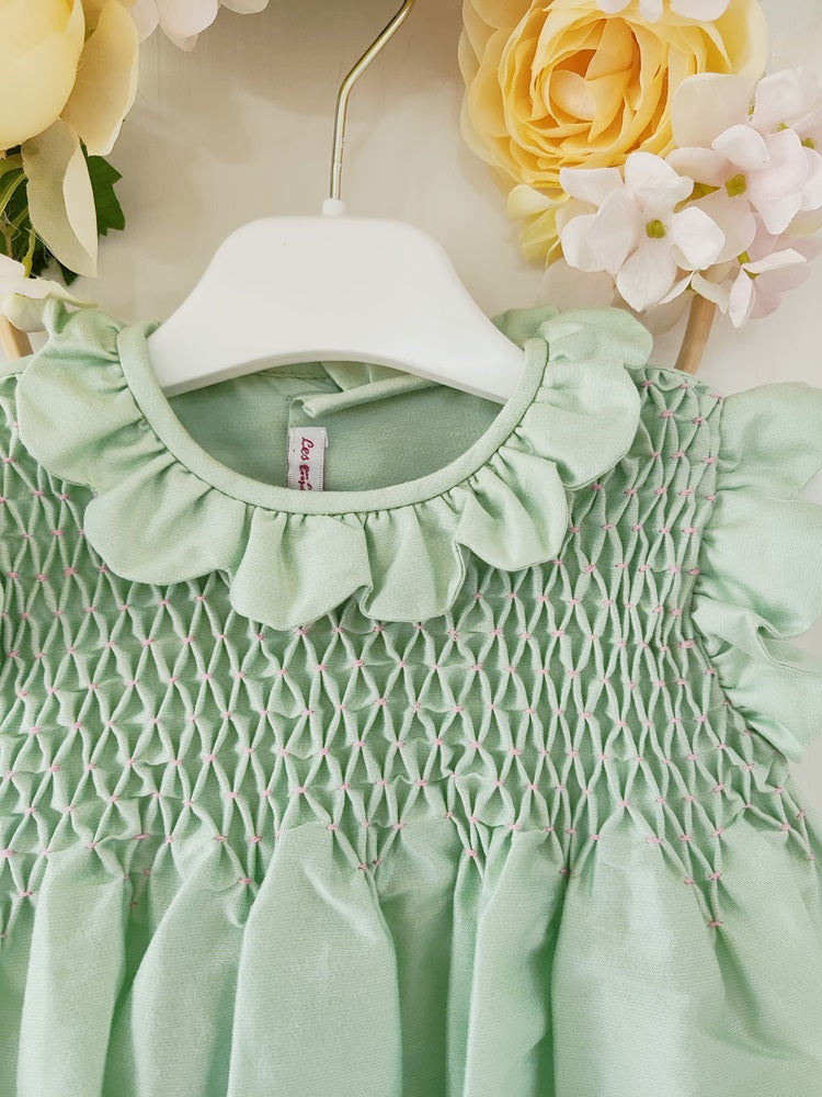 Abito in taffetà e punto smock a mano Les Enfants De Gisele