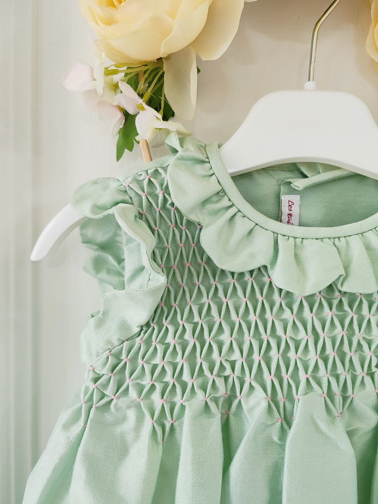 Abito in taffetà e punto smock a mano Les Enfants De Gisele