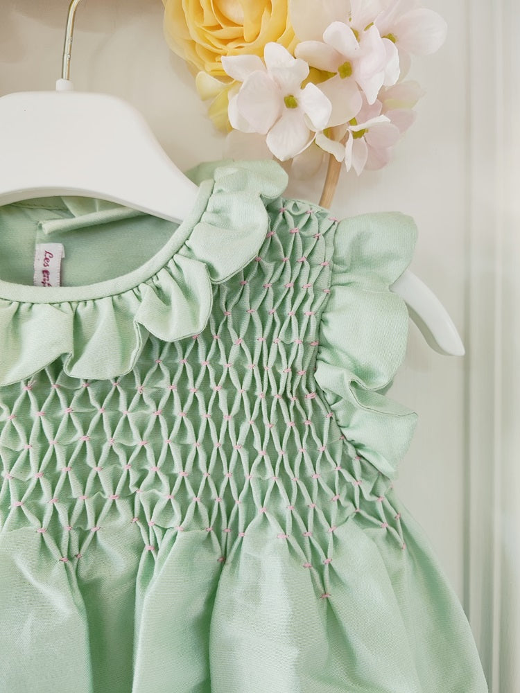 Abito in taffetà e punto smock a mano Les Enfants De Gisele