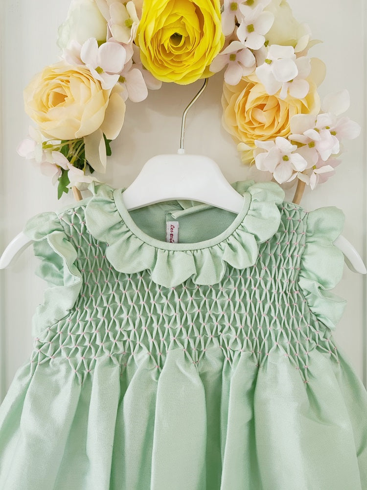 Abito in taffetà e punto smock a mano Les Enfants De Gisele