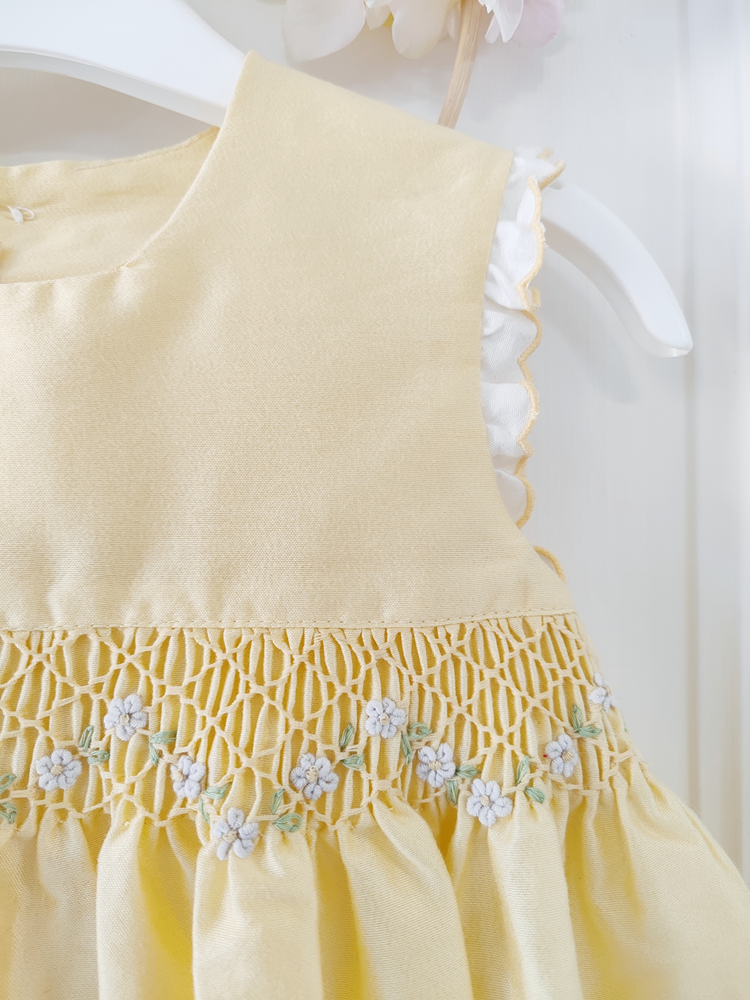 Abito in taffetà e punto smock a mano Les Enfants De Gisele