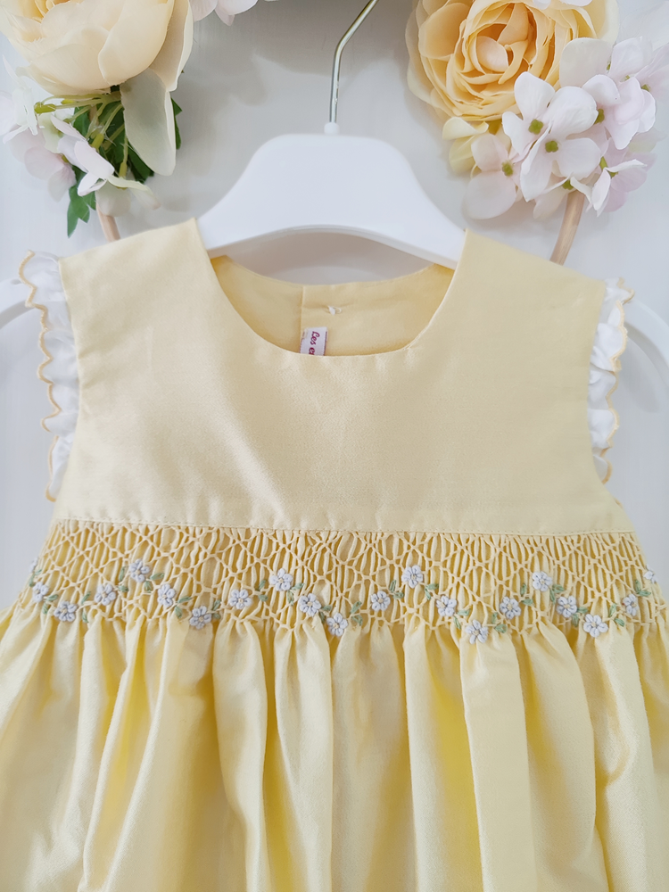 Abito in taffetà e punto smock a mano Les Enfants De Gisele