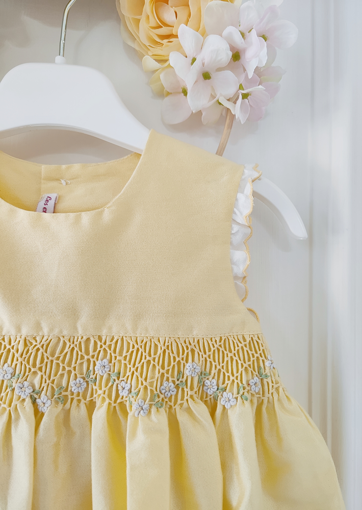 Abito in taffetà e punto smock a mano Les Enfants De Gisele