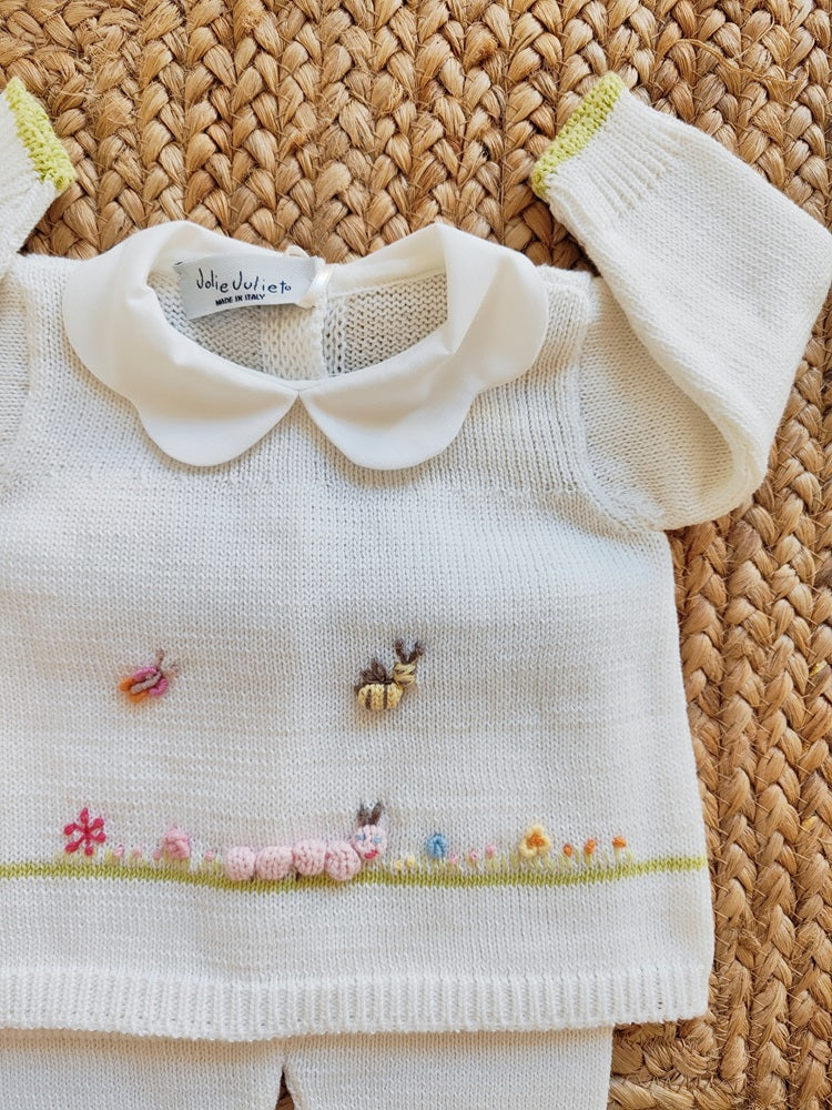 Completo+ bavetta + cappellino + scarpette in filo di cotone Jolie Juliet