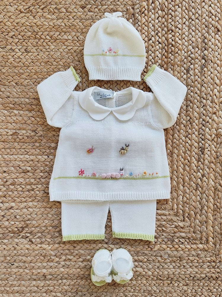 Completo+ bavetta + cappellino + scarpette in filo di cotone Jolie Juliet