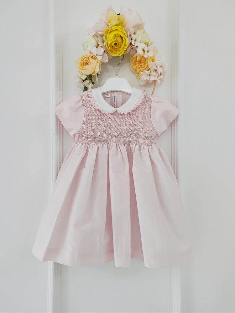 Abito in taffetà e punto smock a mano Les Enfants De Gisele