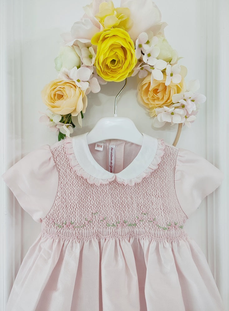 Abito in taffetà e punto smock a mano Les Enfants De Gisele