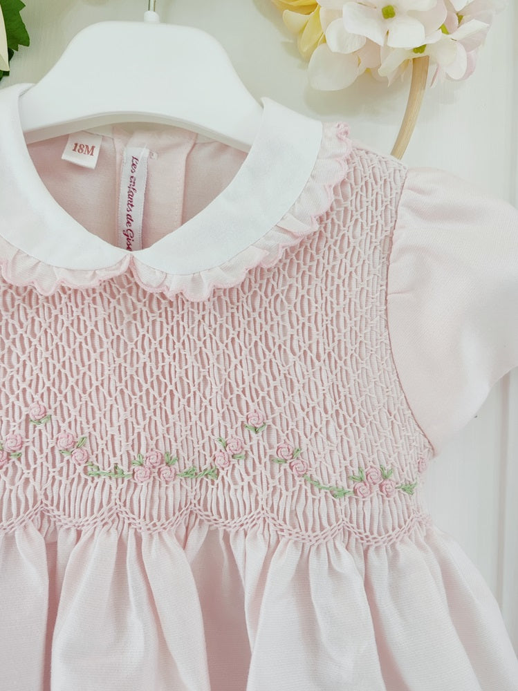 Abito in taffetà e punto smock a mano Les Enfants De Gisele