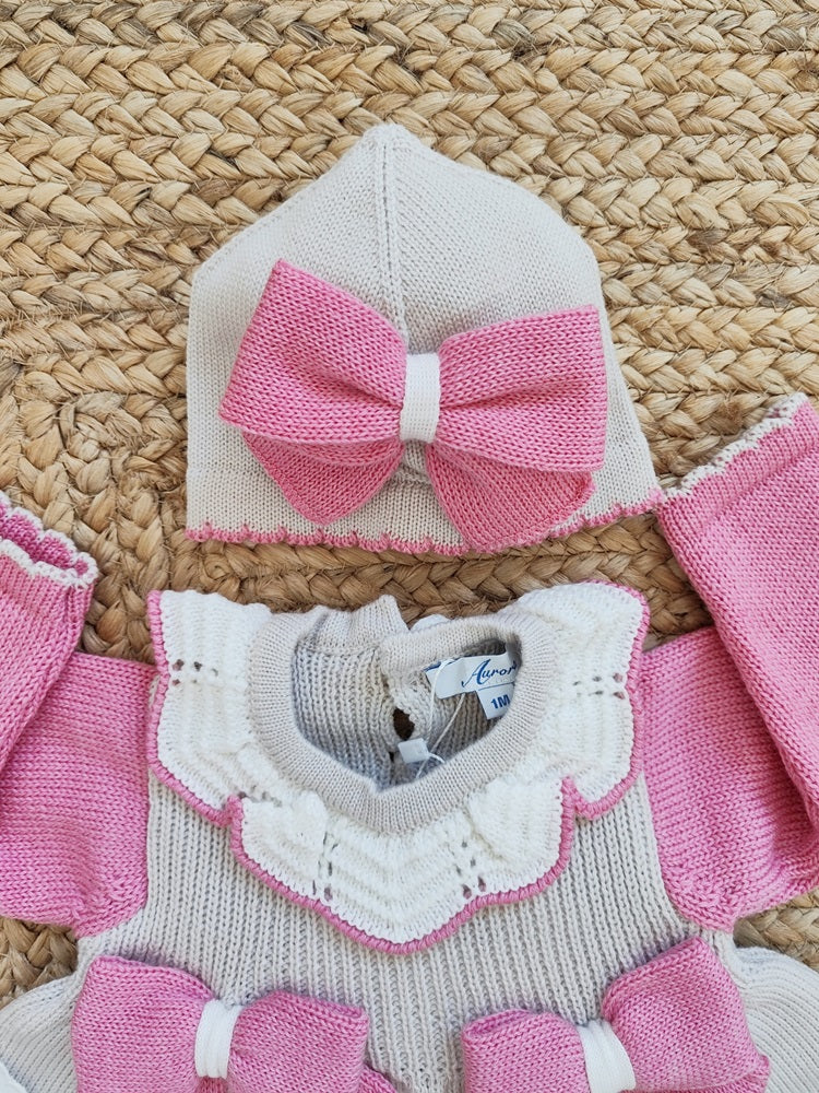 Completino in lana + Cappellino + Bavetta + Scarpette Aurora