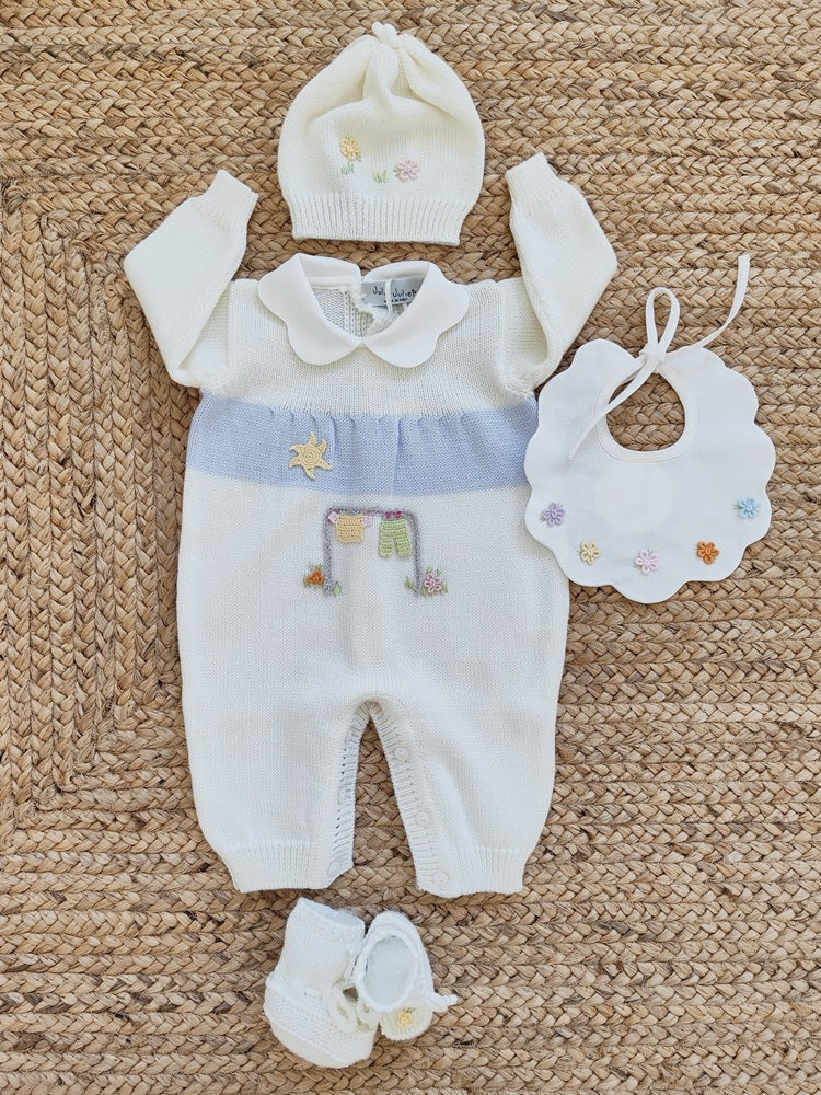 Tutina in lana merino + Bavetta + Cappellino + Scarpine Jolie Juliet