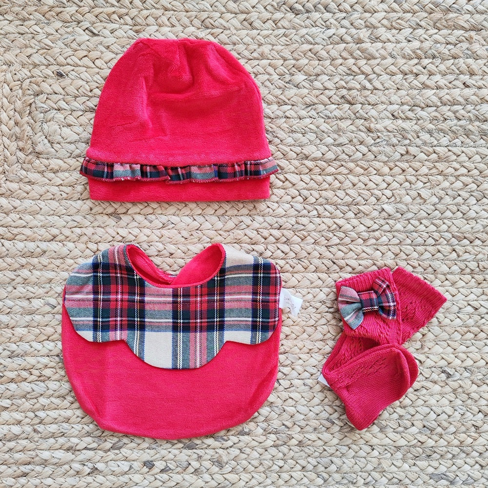 Cappello in ciniglia / Bavetta / Calzini natalizi Baby  Vip